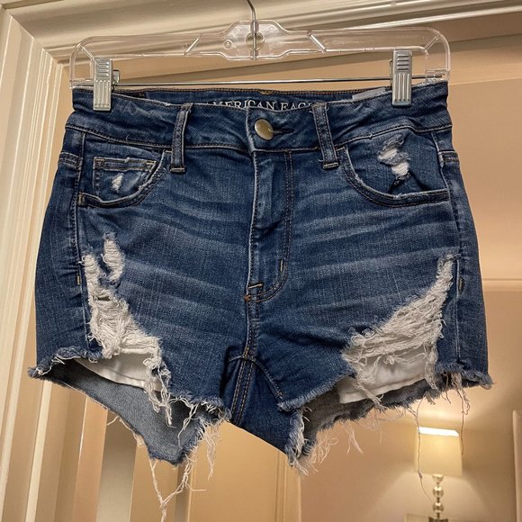 American Eagle Hi Rise Shortie Distressed Shorts (4) - Picture 1 of 5